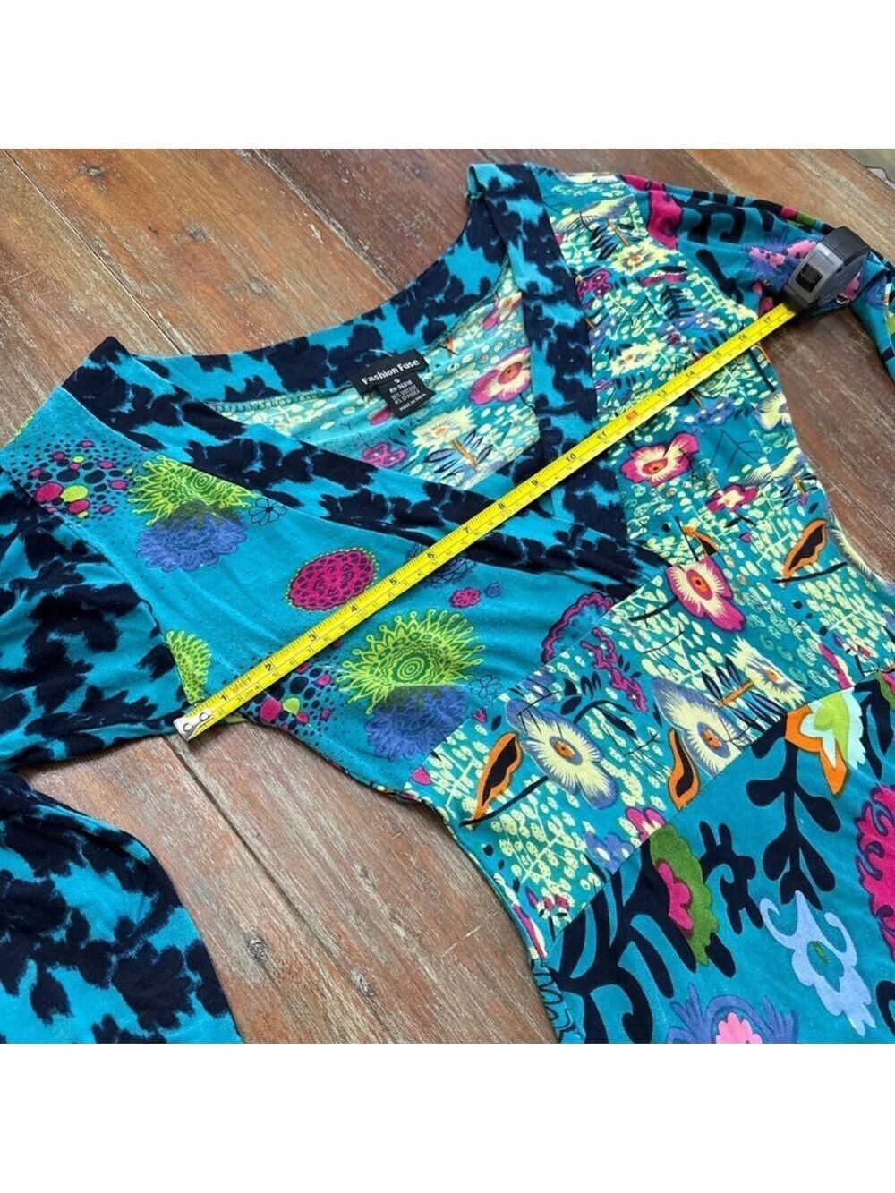Fashion Fuse Teal Pink Floral Patchwork Dress Small - Picture 8 of 11